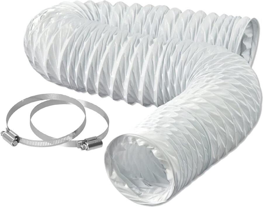 Afvoerslang PVC Ontluchtingsslang Afzuigkap Ventilatie Aansluiten Flexibel Met Klemmen Ø 204mm 25m Wit