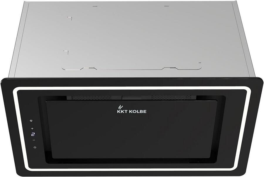 Afzuigkap 52 cm RVS met Zwart Glas Plafondmodel met Naventilatiefunctie en Ledverlichting