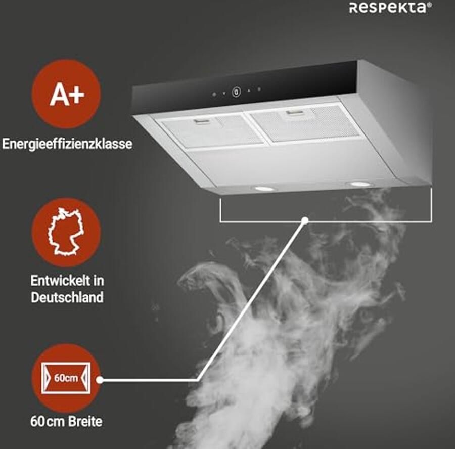 Afzuigkap 60 cm met roestvrijstalen frame en zwart glazen voorkant Inbouwkap met uitlaatfunctie - Foto 2
