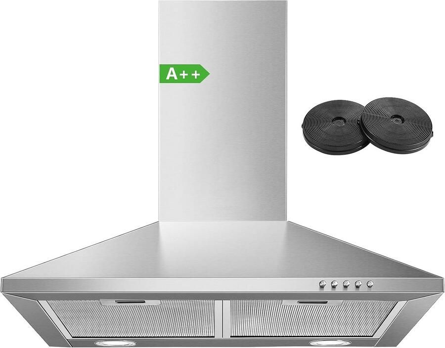 Afzuigkap 60 cm RVS Klasse A++ 350 m³ h Inclusief 2 Koolstoffilters