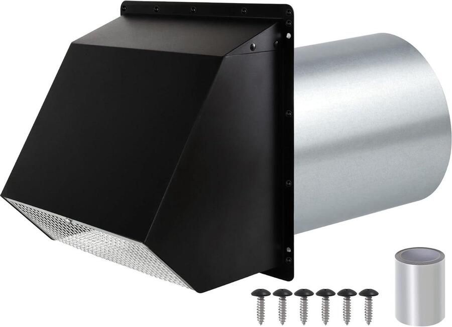 Afzuigkap met scherm Ventilatierooster Buitenkant Huisventilatie Veerbelaste demper 4 inch Zwart