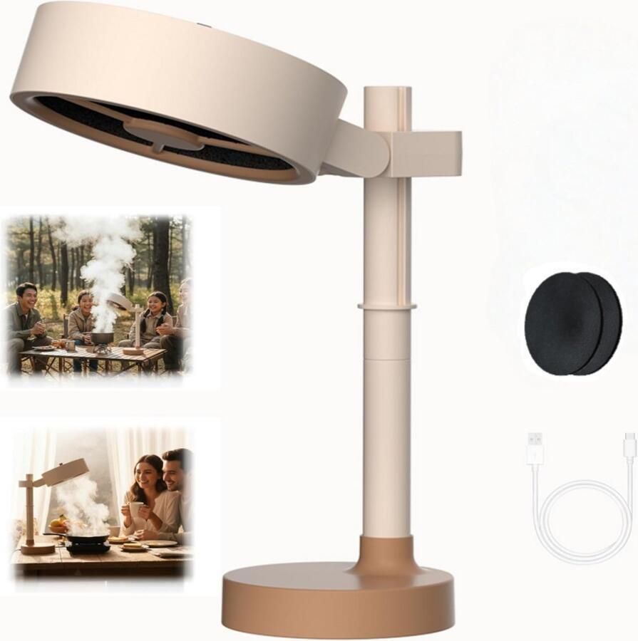 Afzuigkap Mini Desktop Luchtzuiveraar USB-directe aansluiting Rook en Geur Eliminator met 2 Koolstoffilters 3 Snelheden & Hoogte Verstelbaar Voor Keuken BBQ Binnen Khaki 1 stuk