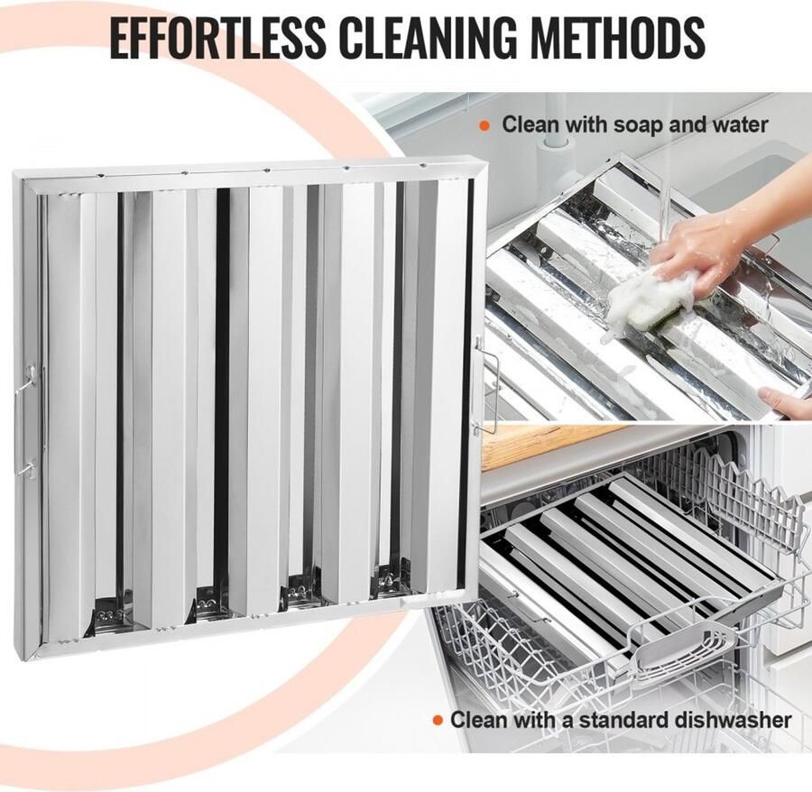 Afzuigkapfilter Vetfilter RVS Labyrintfilter 493 x 493 x 45 mm Vetbestendig 4 Groeven Set van 2 Voor Horeca Afzuigkap