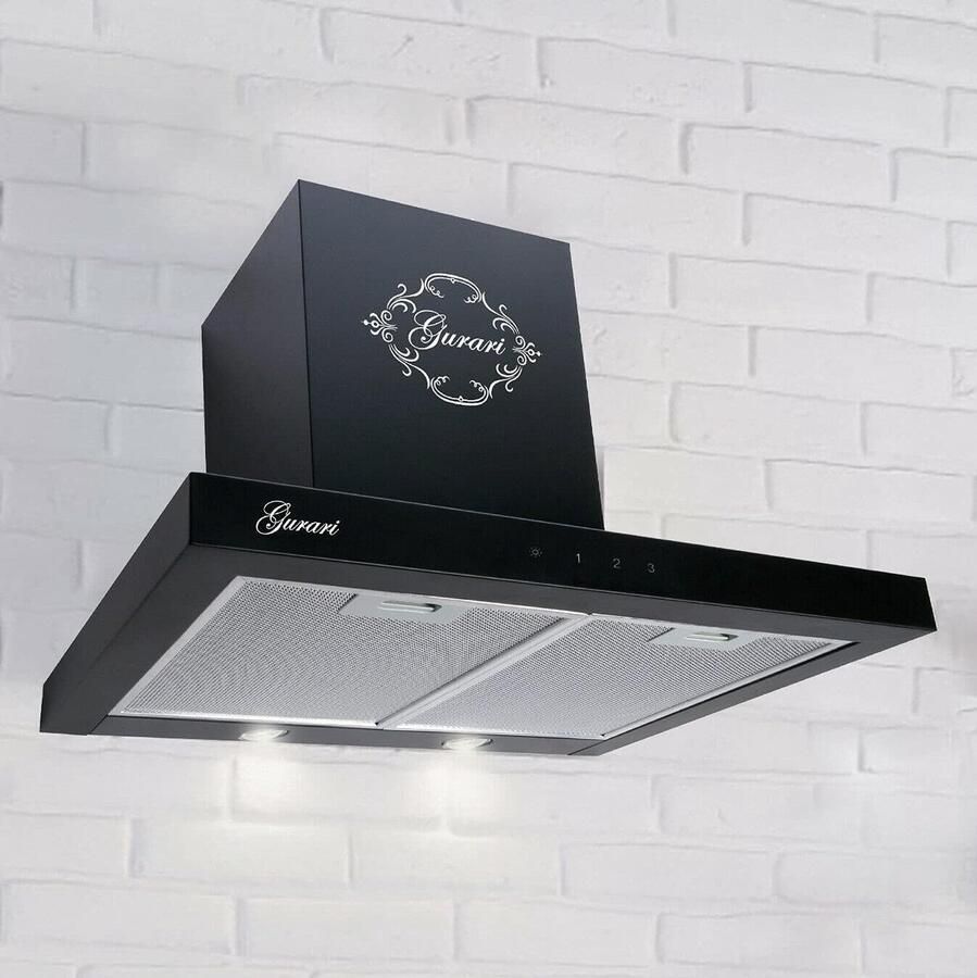 Afzuigkap Wandmontage Keuken Ventilator Geurtjes Verwijderen Zeer Krachtige Motor 90 cm Breed Zwart