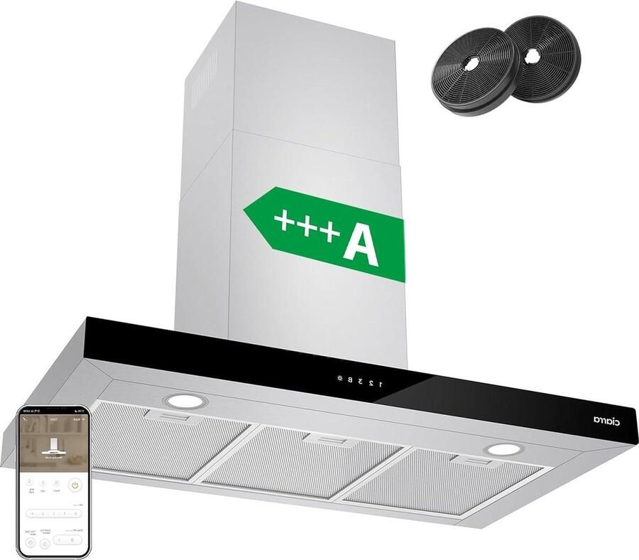 Afzuigkap Wandmontage Keukenventilatie Frisse Keukenlucht Krachtige Zuigkracht 650m³ u 90cm Breed Zilver Zwart
