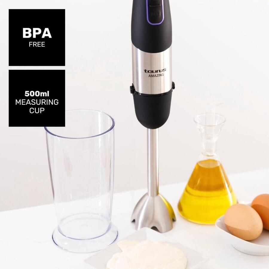 AHB1000X staafmixer 1000W 20 snelheden turbo-functie roestvrij staal ergonomisch soft-touch-design spatbescherming accessoires