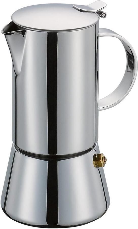 AIDA Espressomachine voor 4 kopjes roestvrij staal gepolijst geschikt voor alle warmtebronnen ook inductie diameter 9 cm hoogte: 17 5 cm Italiaans koffiezetapparaat Cafetera