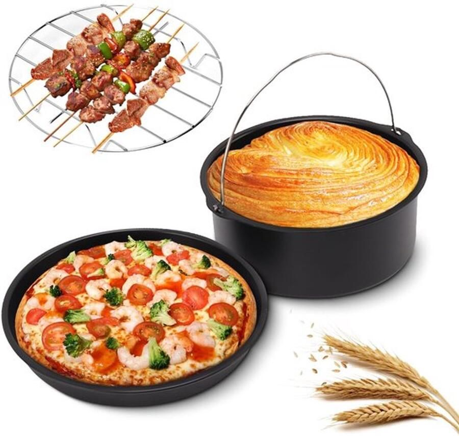 Air Fryer Accessoires Set 3-delige Roestvrij Staal Cake Vat Pizza Pan Grill Duurzaam en Hoge Kwaliteit Friteuse Accessoires