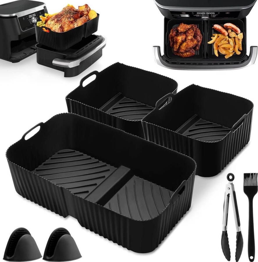 Air Fryer Accessoires Set Dual Siliconen Pot Liners 7 stuks voor Ninjas 104L AF500 met borstel handschoenen & clip Herbruikbare Mand Rack Accessoires Air Fryer Oven