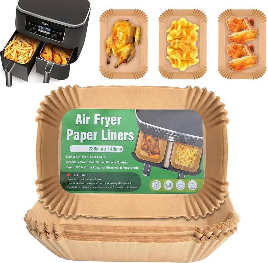 Air Fryer Bakpapier Ondersteuning voor Dubbele HeteluchtFriteuse 22 x 14 cm Rechthoekig
