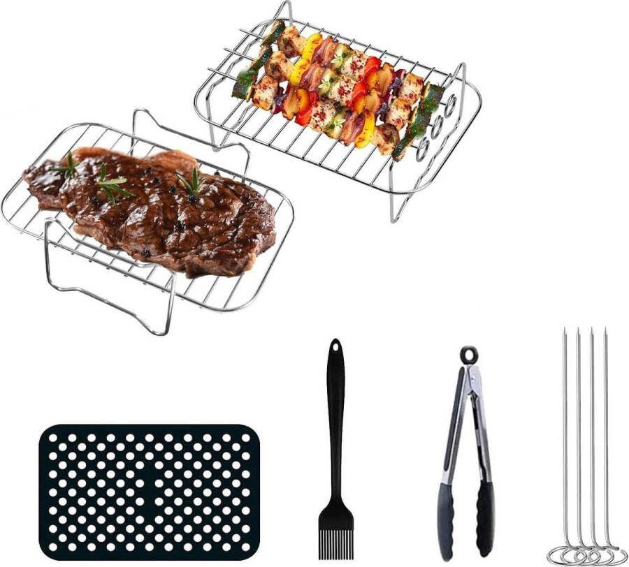 Air Fryer Rack Set Stoom Grill Rack Spies Rack Voedseltang Olieborstel Siliconen Liner Dubbele Mand Air Fryer Accessoire