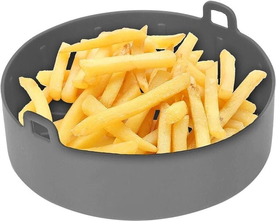 Air Fryer Silicone Pot Airfryer Pan Liners Herbruikbare Heteluchtfriteuse Mand Rond Opvouwbare Tray Rack Accessoires Voor Air Fryers Magnetron Oven Grijs