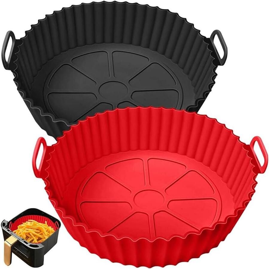 Air Fryer Siliconen Liners Ronde 2 Pack Herbruikbare Bakplaat Oven Accessoires Rood+Zwart