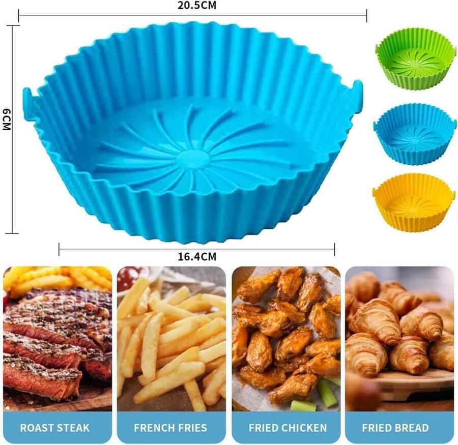 Air Fryer Siliconen pot siliconen airfryer-mand airfryer-accessoires siliconen airfryer herbruikbaar gemakkelijk te reinigen olie- en hogetemperatuurbestendig 240 °C (20 5 cm blauw)