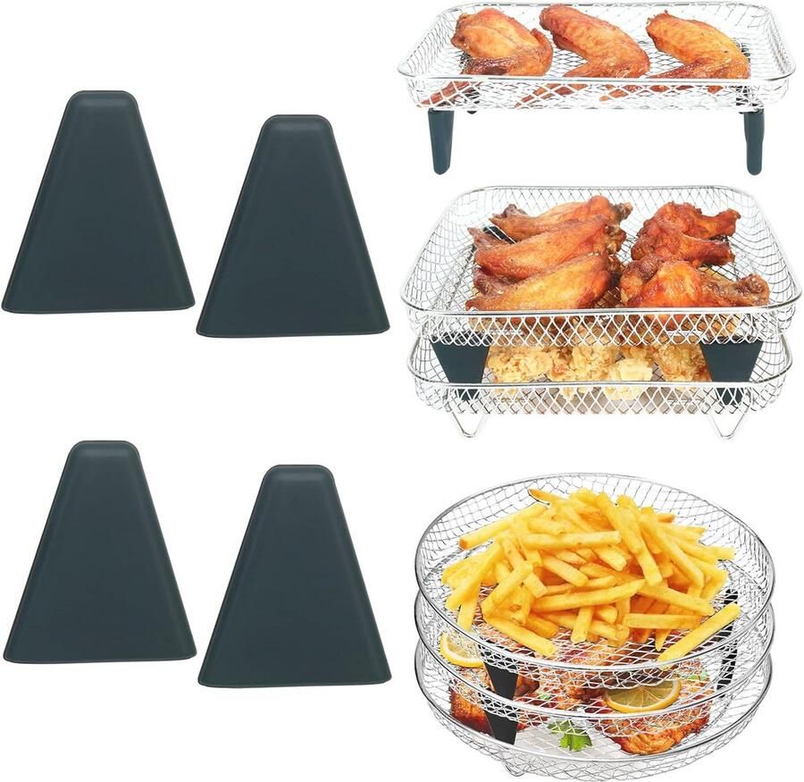 Air Fryer Stacking Rack Accessoires met Silicone Voetjes Voor Ronde en Vierkante Racks