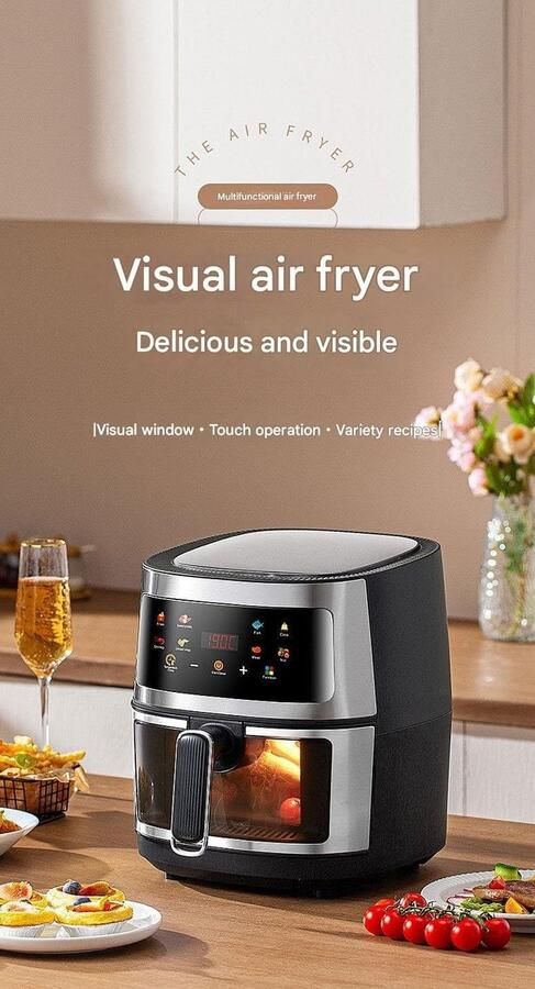 Air Fryer Zwart 6 L Roestvrijstalen Multifunctionele Friteuse Voor Gezinnen