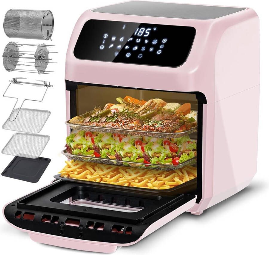 Vrijstaande Elektrische Oven 10L Hete Lucht Airfryer met Binnenverlichting Instelbare Thermostaat Automatische Uitschakeling Incl. Accessoires