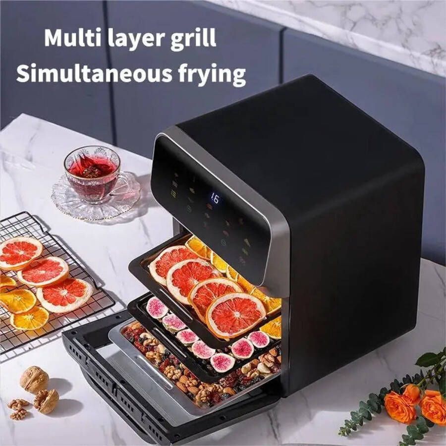 Airfryer 12L – Heteluchtfriteuse 1350W – 240V Olievrij Frituren – 360° Hete Lucht Circulatie – Touchscreen – Automatische Uitschakeling Meerdere Kookfuncties Zwart - Foto 2