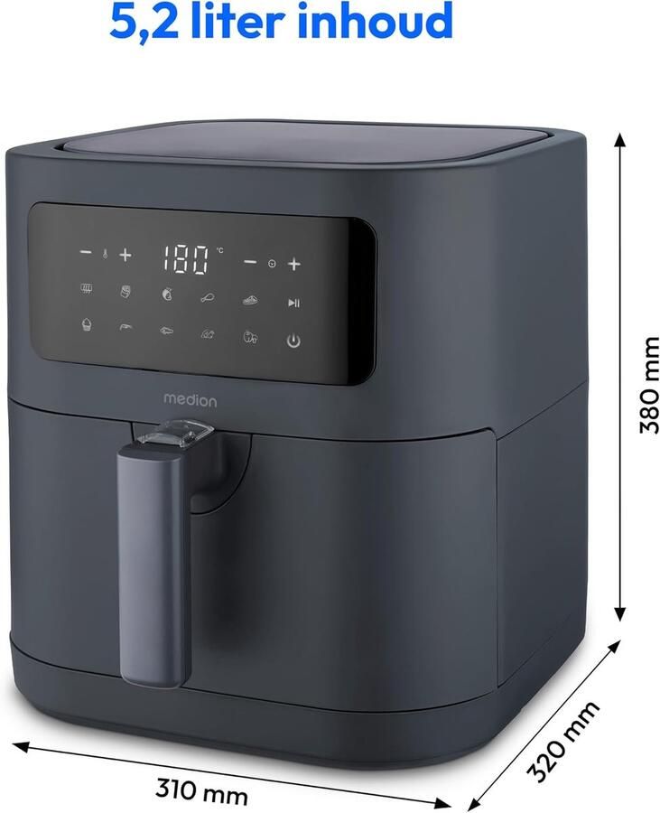 Airfryer 5 2 Liter – Heteluchtfriteuse – 9 Automatische Programma's – Digitaal Touchscreen – 2150W Matgrijs