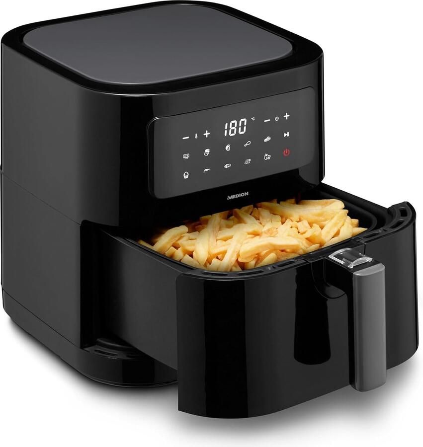 Airfryer 5 2 Liter XXL – Olievrij Heteluchtfriteuse – 9 Automatische Programma's – Digitaal Touchscreen – 2150W Zwart