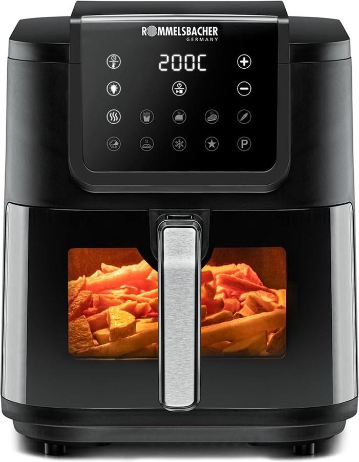 Airfryer 8 liter 1700W met 10 programma's heteluchtfriteuse met timer temperatuurregeling en antiaanbaklaag zwart