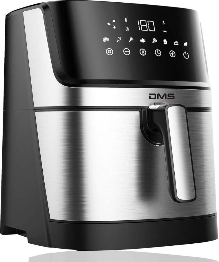 Digitale Airfryer XXL 1800W Vetvrij & Zonder Olie Heteluchtfriteuse 6L Incl. 8 Programma's Zwart Zilver