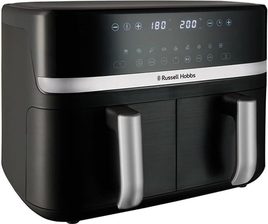 Airfryer 9 Liter Dual Zone – Dubbele Heteluchtfriteuse met 2 Lades – Olievrij – 9 Programma s – Vaatwasmachinebestendig – 2800W Zwart