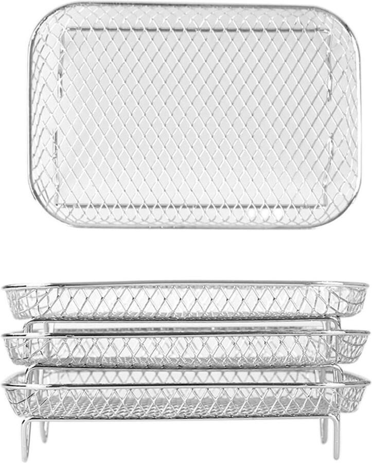 Airfryer Accessoire Dubbele Mand Extra Kookruimte Stapelbare Lagen 21x14x9cm Zilverkleurig