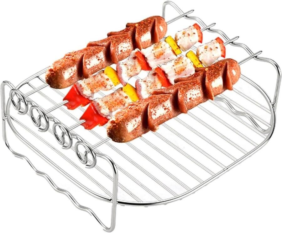 Airfryer Accessoire Rek Grillrooster Luchtfriteuse Dubbel Koken Roestvrij Staal 8 inch Zilver