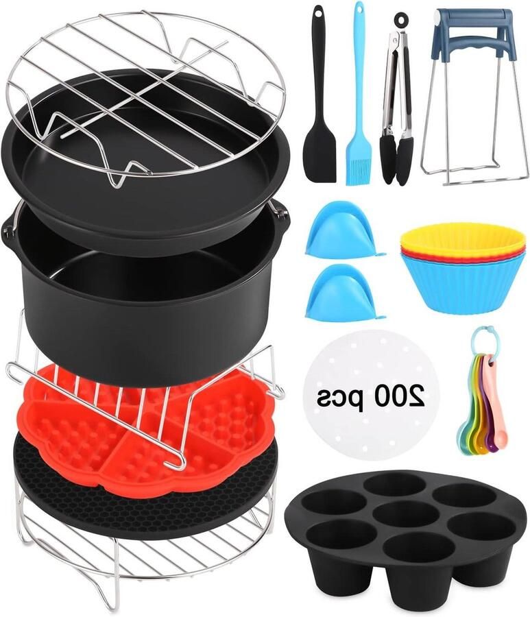 Airfryer-accessoires 16-delige set 200 vellen bakpapier geschikt voor heteluchtfriteuses diameter van 18 cm 7 inch
