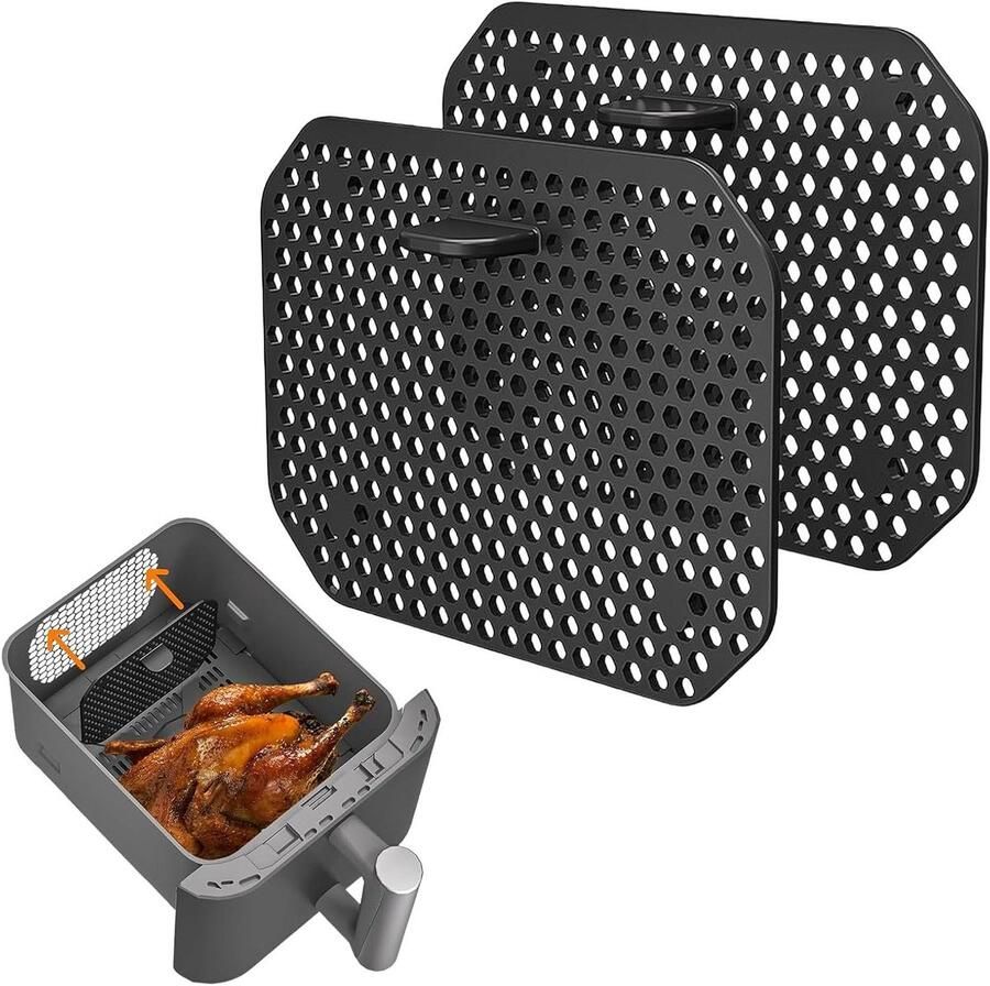 Airfryer Accessoires Hittebestendige Mat Keuken Beschermen Set van 2 11.7 x 9 cm Zwart