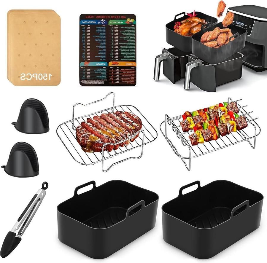 Airfryer accessoires 9 stuks inclusief siliconen voering rekken handschoenen compatibel met oven Ninja AF400UK & AF451UK & Tower T17088 airfryer accessoires