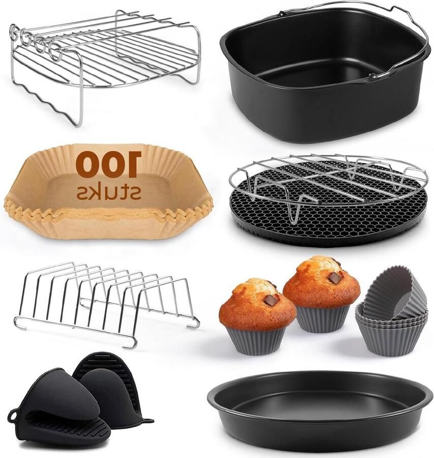Airfryer Accessoires Keuken Gereedschap Koken Bakken 19-delige Set Voor XL XXL Zilver