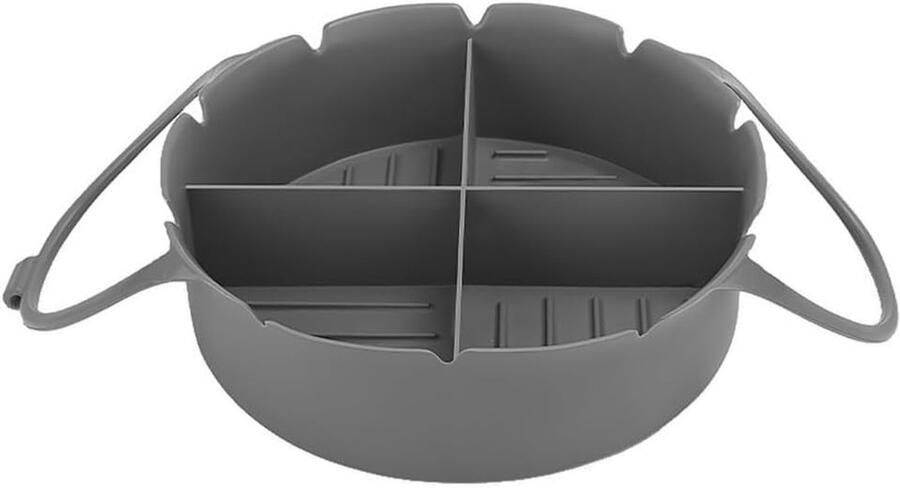Airfryer accessoires – Airfryer bakplaat – Silicone Airfryer Basket Liner met Vier-Vaks Verdeling – Oven Safe Grilling Mats – Siliconen Airfryer Kom voor Bakken & Koken – Grijs – 1 Stuk