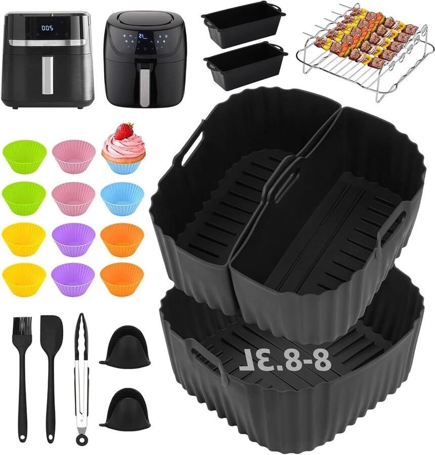 Airfryer Accessoires Airfryer Bakvorm Gezond Koken Voedselveilig Siliconen 28-delige Set Zwart