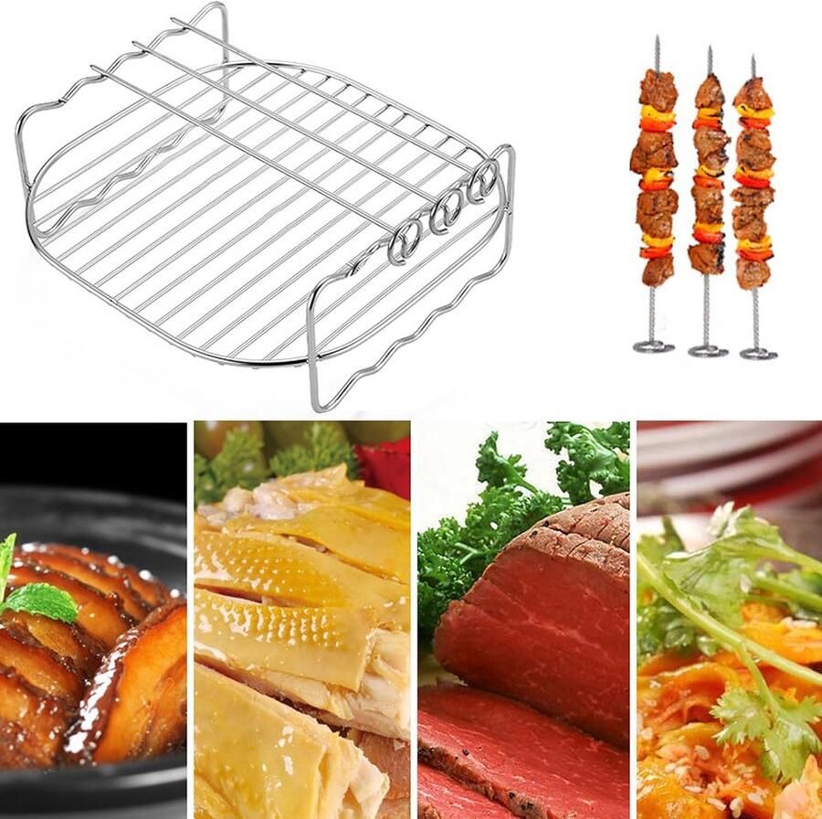 Airfryer Accessoires Airfryer Rooster Gezond Koken Dubbellaags Ontwerp Universeel Verstelbaar Zilver