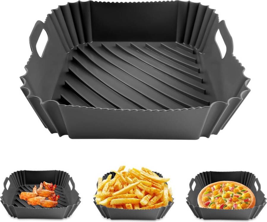 Airfryer accessoires Airfryer siliconen bakje Airfryer Siliconen Bakje Grijs Bakpapier Alternatief Mand Bakvorm Bakplaat BPA Vrij 18cm heteluchtfriteuse voor magnetron oven koelkast vaatwasser Herbruikbare 22*22*6cm