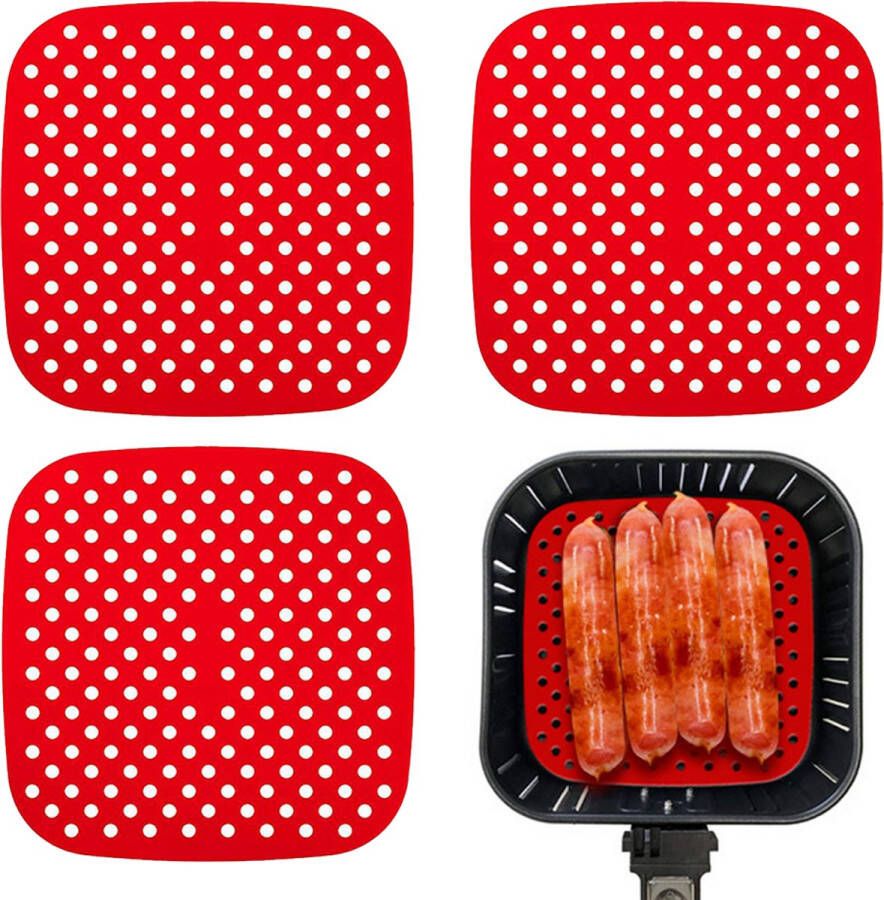 Airfryer Accessoires Airfryermatten Herbruikbare Geperforeerde Airfryermatten 3 Stuk Voor Hete Luchtfriteuses & Magnetron Rood