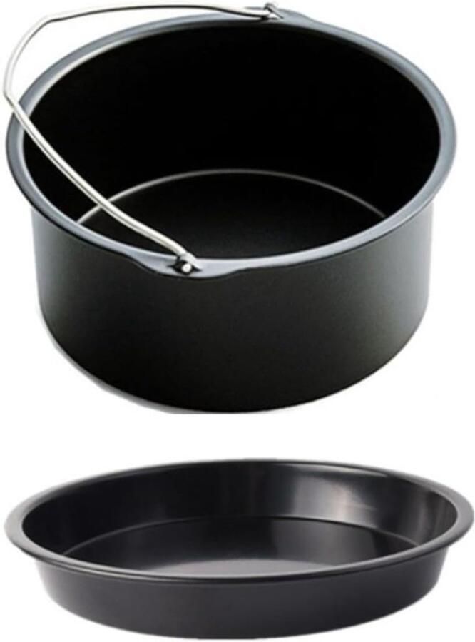 Airfryer Accessoires Bakaccessoires Set Meerdere Gerechten Bakken Anti-aanbak & Vaatwasmachinebestendig 22cm Doorsnee Zwart