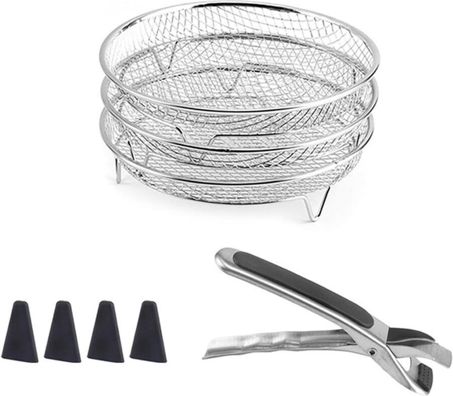 Airfryer Accessoires Bakrek Set Gelijkmatig Koken Stapelbaar Ontwerp 3-delig Zilver