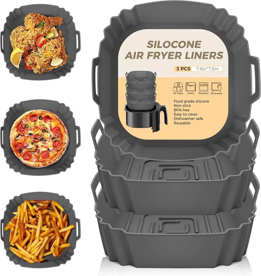 Airfryer Accessoires Bakvorm Eten Bereiden Herbruikbaar 3 Stuks Grijs