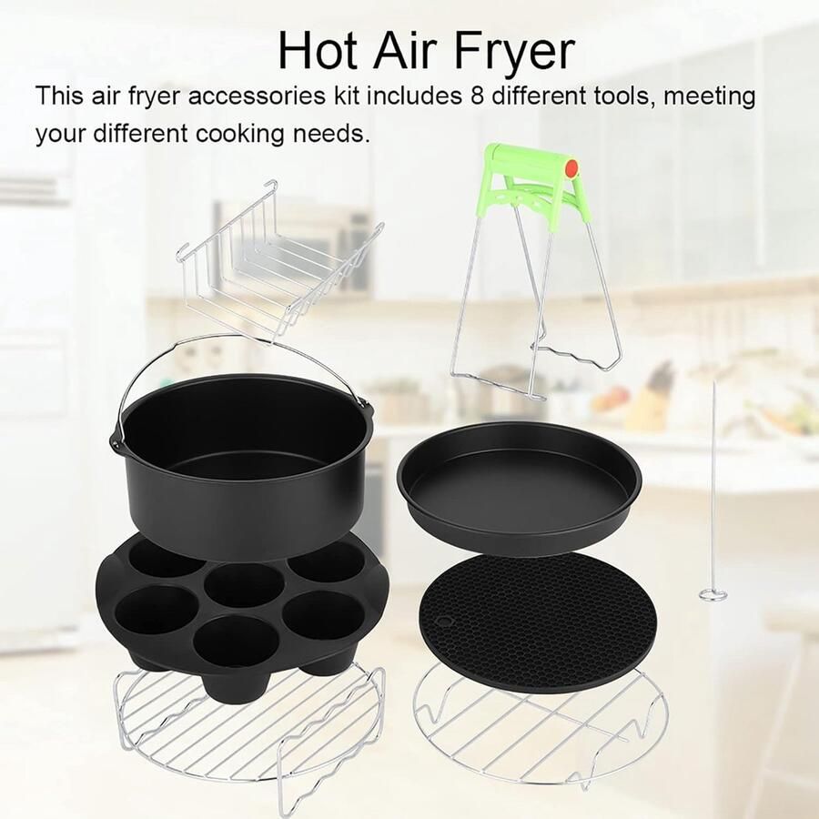 Airfryer Accessoires Bakvorm Set Gezond Bakken Vaatwasmachinebestendig 20 cm Diameter Zwart Zilver