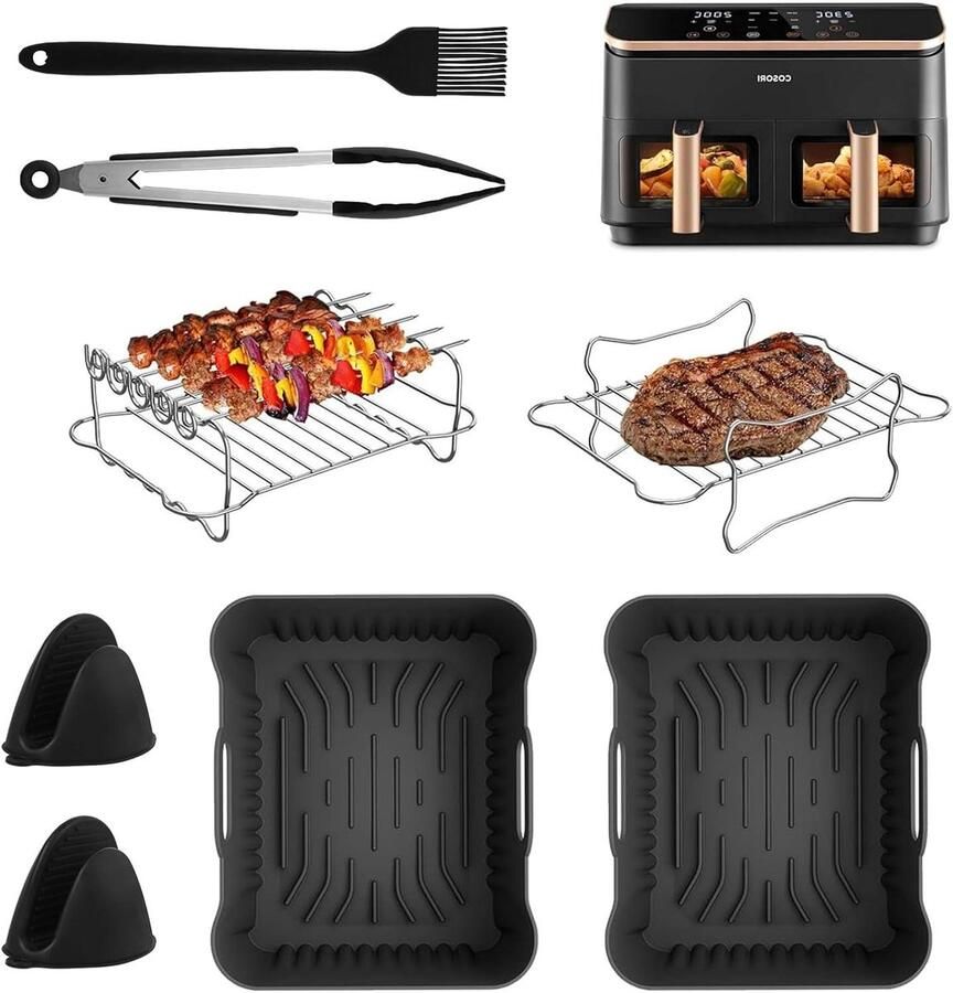 Airfryer Accessoires Bakvorm Set Lekker Koken Hittebestendig Siliconen 8.5L Grijs