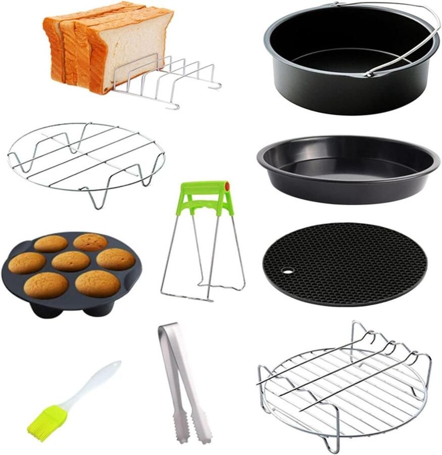 Airfryer Accessoires Bakvorm Set Veelzijdig Koken 10 Delige Kit 6 inch Zwart