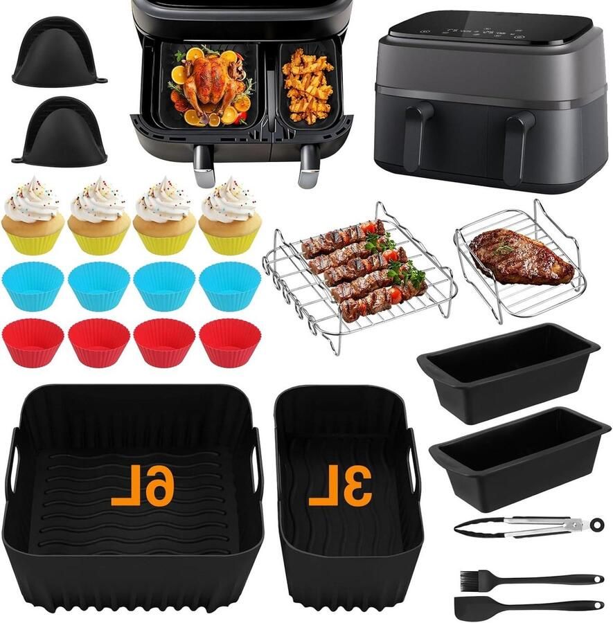 Airfryer Accessoires Set Keuken Hulpmiddelen Veelzijdig Koken 28 Delig Universeel Grijs