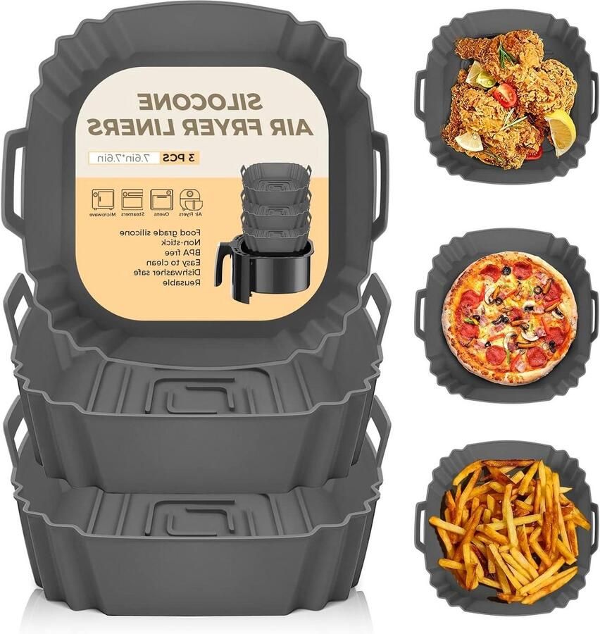 Airfryer Accessoires Bakvormen Koken en Bakken Herbruikbaar 3 Stuks Grijs