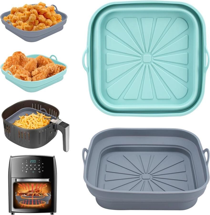 Airfryer Accessoires Bakvormen Veelzijdig Koken Herbruikbaar en Opvouwbaar 2 Stuks Blauw Grijs