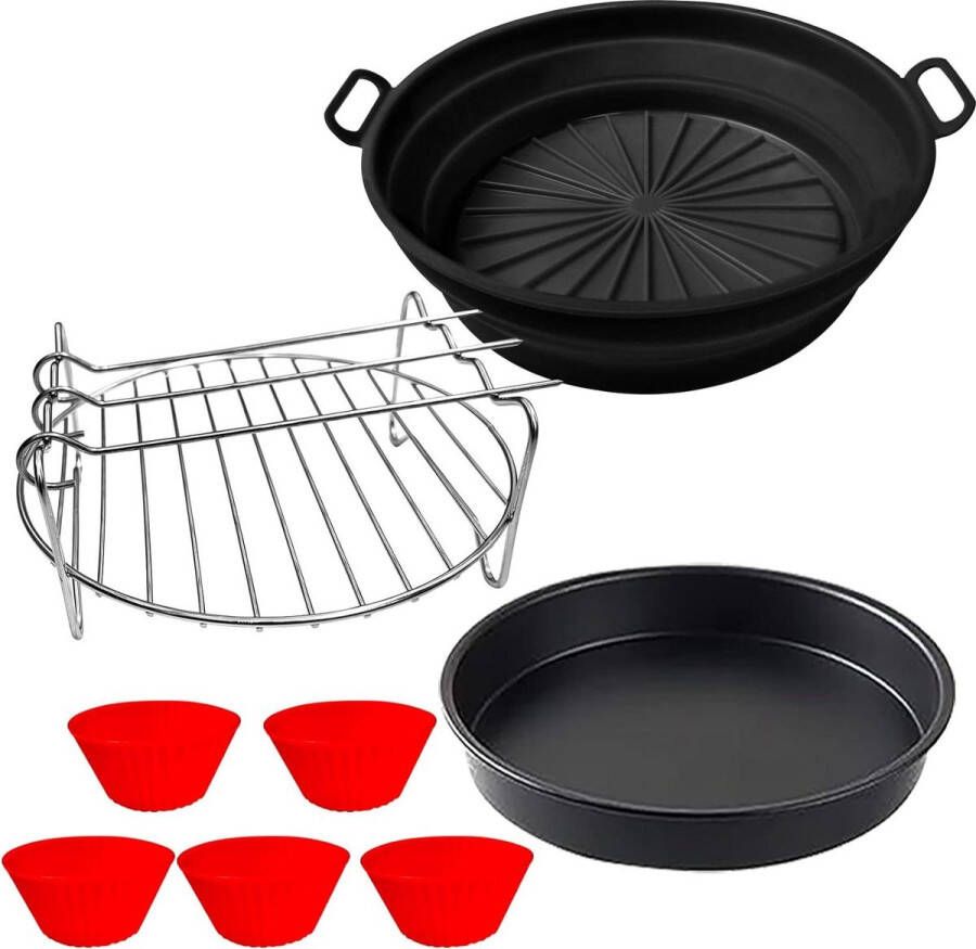 Airfryer Accessoires compatibel voor Philips Essential 41 L HD9252-HD9200 siliconen bakvorm grillframe muffinvormpjes set van 4 bakset (41 liter) Air Fryer Silicone Pot