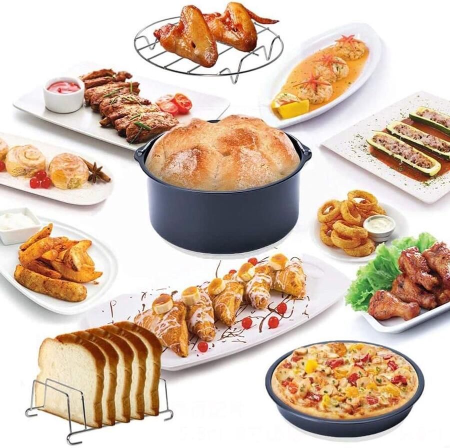 Airfryer Accessoires Complete Set Inclusief Airfryer Siliconen Bakje Ø 20cm Airfryer Accessoires Set 12 delig Compatibel met 3.2QT 6.8QT Airfryers