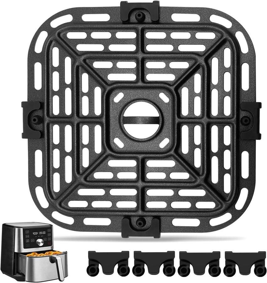 Airfryer Accessoires Crisper Plaat Bakken en Grillen Food Grade Materiaal 73 x 73 Zwart